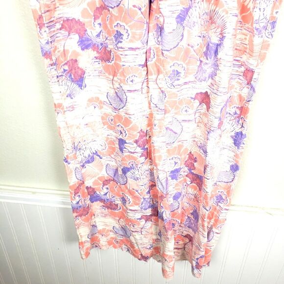 Women's Roxy Flax Linen Pink and Purple  Drawstring Relaxed Raw Hem Pants Sz LRG - Picture 10 of 14